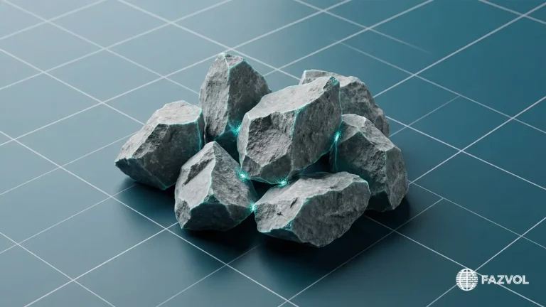 كومة من صخور البحص والكنكري بلمسة رقمية وحواف مضيئة.