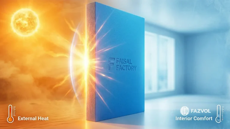 لوح عزل حراري من مصنع فيصل يفصل بين الحرارة الخارجية والراحة الداخلية.