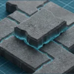 قطع انترلوك رمادية صلبة متداخلة بإضاءة زرقاء جذابة.