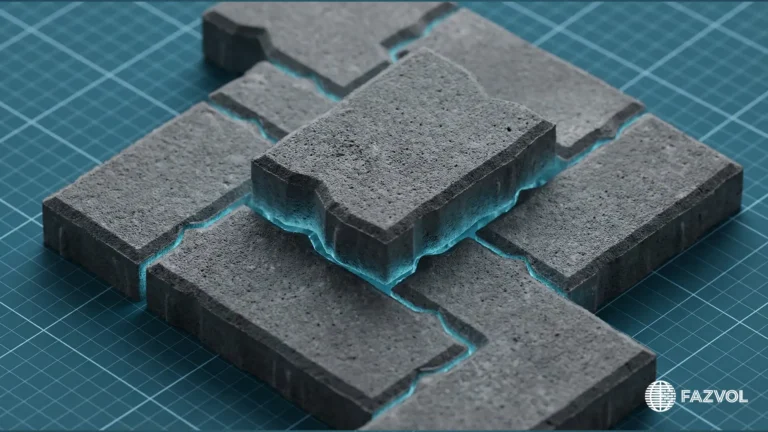 قطع انترلوك رمادية صلبة متداخلة بإضاءة زرقاء جذابة.