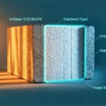 صورة توضيحية لبلوك عازل حراري "ساندويتش" يظهر طبقاته وقيم العزل.