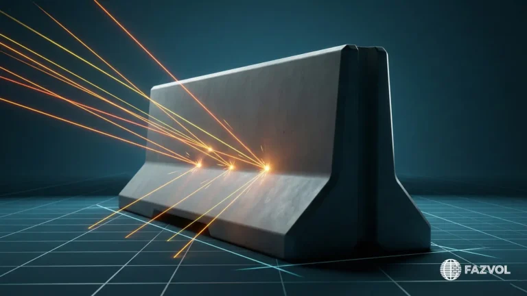 حاجز خرساني يقاوم أشعة ليزر برتقالية، يرمز للمتانة والأمان.