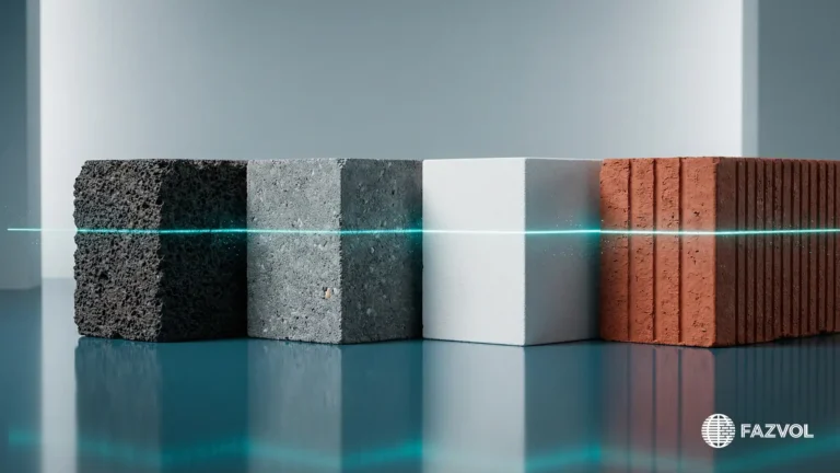 عرض لأنواع مختلفة من البلوك الإسمنتي والطوب الأحمر.