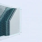 رسم هندسي يوضح طبقات الجدار وشبك اللياسة الحديدي.