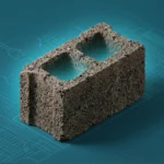 بلوك خرساني يرمز للجودة والمتانة على خلفية مخططات معمارية زرقاء.