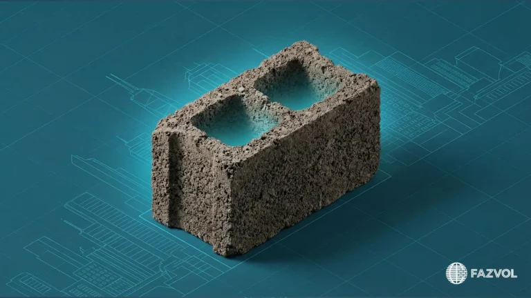 بلوك خرساني يرمز للجودة والمتانة على خلفية مخططات معمارية زرقاء.